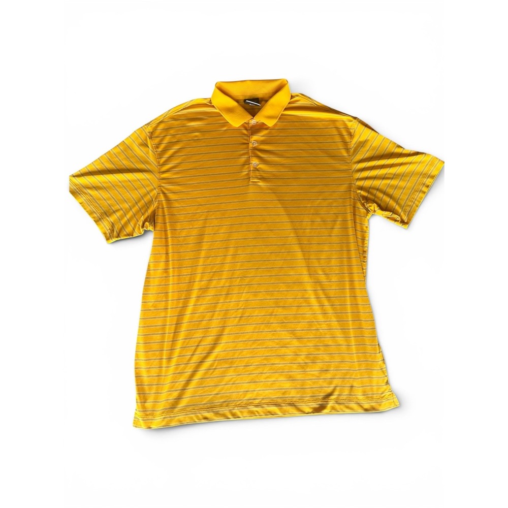 Nike Golf Dri-FIT Mens XL Yellow Striped Short Sleeve Polo Shirt Performance Tee